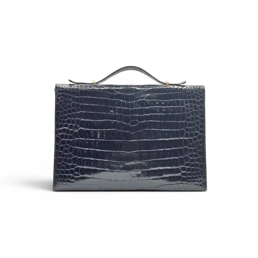 Bally International Black Crocodile Skin Briefcase Bag Vintage Made in Italy